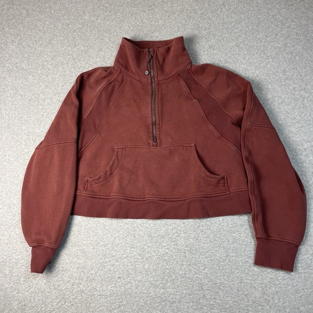 Lululemon Sweatshirt Womens M/L Red Scuba Pullover 1/2 Zip Logo Athleisure Read